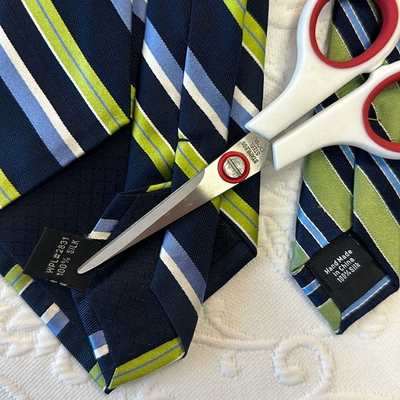 Jones New York & Stafford Pair of 100% Silk Green and‎ Blue Striped Neckties - Picture 3 of 5